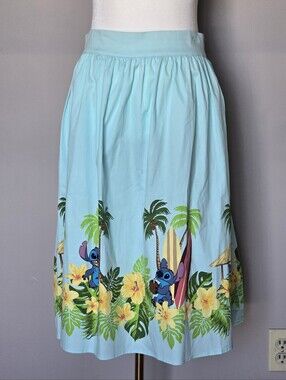 NWT Hot Topic X Disney Lilo and Stitch Retro Skirt Light Blue Hawaiian Print L